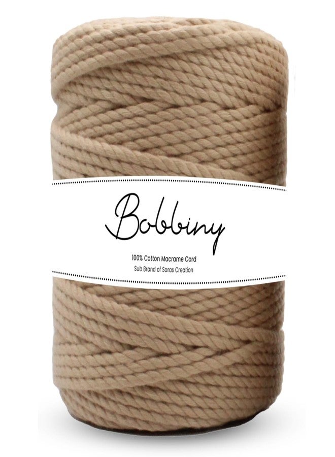 BOBBINY | 3 Ply Twisted Macrame Cotton Cord Dori (Roll Packaging) Thread for Macrame DIY and Other Projects | Chikku | 3mm,50 Meter, Beige - Image 1